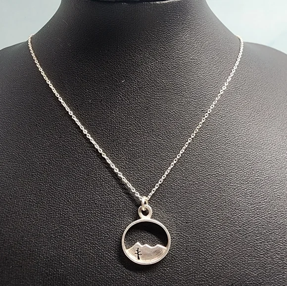 Vintage Sterling Mountain Pendant Necklace - Picture 2 of 6